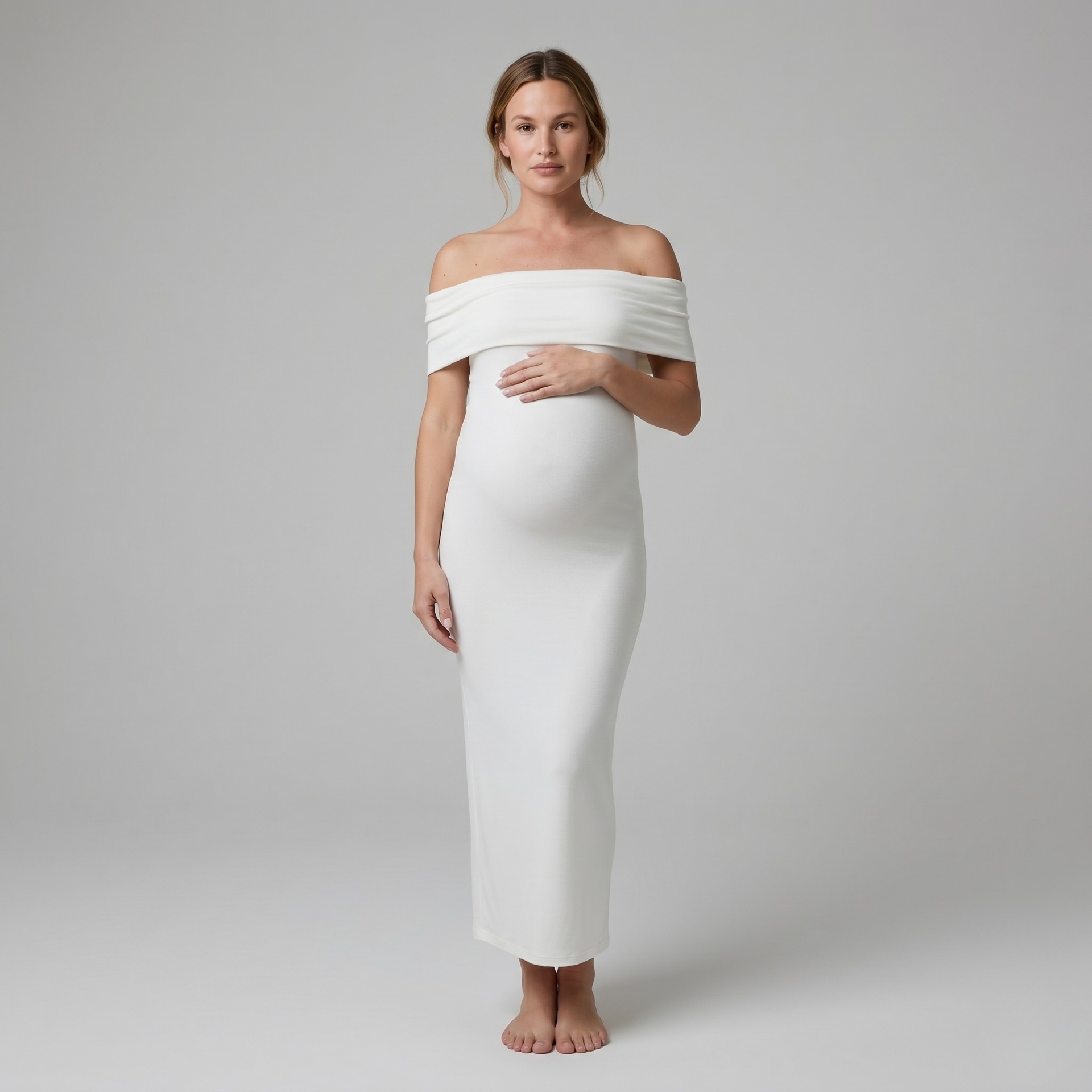 Everyday Maternity Dress with Off-the-Shoulder Neckline and Stretchy Fit
